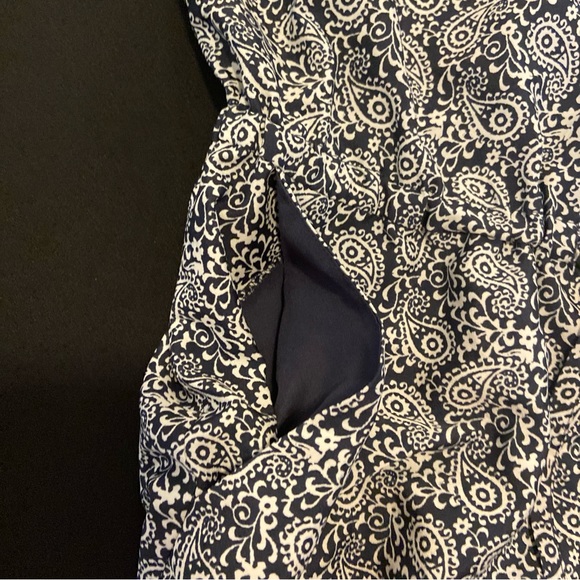 Ann Taylor Loft Aztec Long Sleeve Romper Sz 6 Navy Blue Geo Print Pockets - Picture 5 of 12